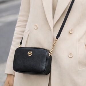 Michael Kors Mini Fulton Black Crossbody Bag with Gold Chain